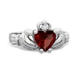 Garnet Claddagh Diamond Crown 14K White Gold ring R2372