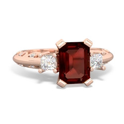 Garnet Art Deco Diamond 8X6 Emerald-Cut Engagement 14K Rose Gold ring R20018EM