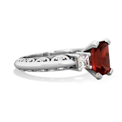 Garnet Art Deco Diamond 8X6 Emerald-Cut Engagement 14K White Gold ring R20018EM