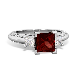 Garnet Art Deco Diamond Engagement 6Mm Princess 14K White Gold ring R2001