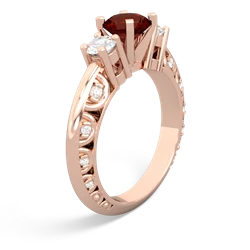 Garnet Art Deco Diamond 6Mm Round Engagment 14K Rose Gold ring R2003