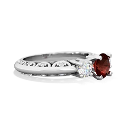 Garnet Art Deco Diamond 6Mm Round Engagment 14K White Gold ring R2003