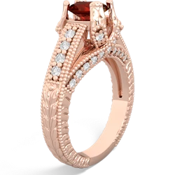 Garnet Antique Style Milgrain Diamond 14K Rose Gold ring R2028