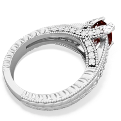 Garnet Antique Style Milgrain Diamond 14K White Gold ring R2028