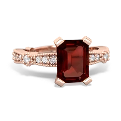Garnet Sparkling Tiara 8X6 Emerald-Cut 14K Rose Gold ring R26298EM