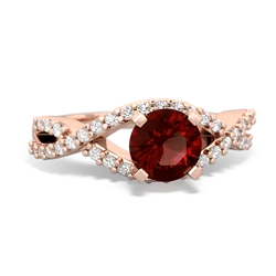Garnet Diamond Twist 6Mm Round Engagment  14K Rose Gold ring R26406RD