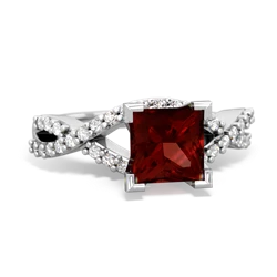 Garnet Diamond Twist 6Mm Princess Engagment  14K White Gold ring R26406SQ