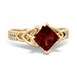 Garnet Celtic Knot 6Mm Princess Engagement 14K Yellow Gold ring R26446SQ