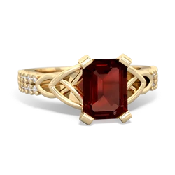 Garnet Celtic Knot 8X6 Emerald-Cut Engagement 14K Yellow Gold ring R26448EM