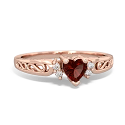 Garnet Filligree Scroll Heart 14K Rose Gold ring R2429