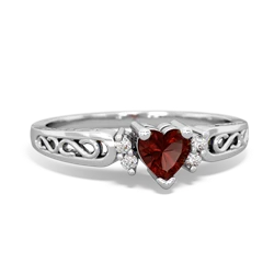 Garnet Filligree Scroll Heart 14K White Gold ring R2429