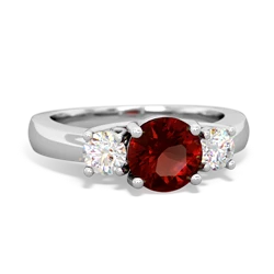 Garnet Diamond Three Stone Round Trellis 14K White Gold ring R4018