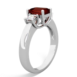 Garnet Diamond Three Stone Emerald-Cut Trellis 14K White Gold ring R4021