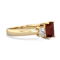 Garnet Diamond Three Stone Emerald-Cut Trellis 14K Yellow Gold ring R4021