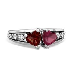 Garnet Heart To Heart 14K White Gold ring R3342