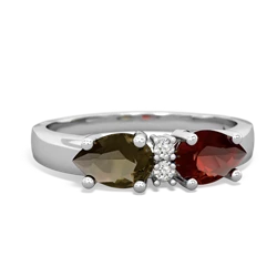 Garnet Pear Bowtie 14K White Gold ring R0865