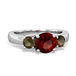 Garnet Three Stone Round Trellis 14K White Gold ring R4018