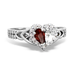 Garnet Celtic Knot Two Hearts As One 14K White Gold ring R2644HRT