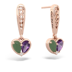 Jade Filligree Heart 14K Rose Gold earrings E5070