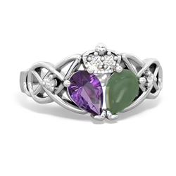 Jade 'One Heart' Celtic Knot Claddagh 14K White Gold ring R5322