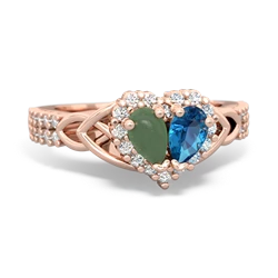 Jade Celtic Knot Two Hearts As One 14K Rose Gold ring R2644HRT