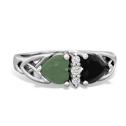Jade Celtic Knot Double Heart 14K White Gold ring R5040