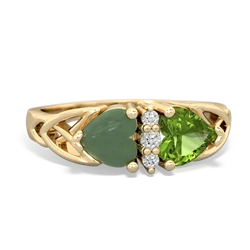 Jade Celtic Knot Double Heart 14K Yellow Gold ring R5040