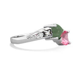 Jade Snuggling Hearts 14K White Gold ring R2178