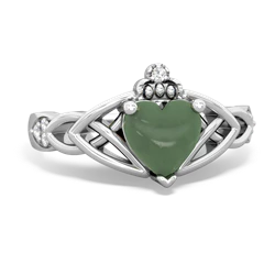 Jade Claddagh Celtic Knot Diamond 14K White Gold ring R5001