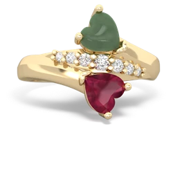Jade Heart To Heart 14K Yellow Gold ring R2064