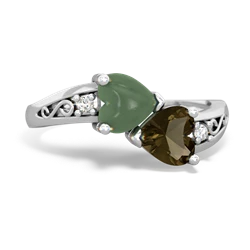 Jade Snuggling Hearts 14K White Gold ring R2178