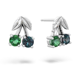 Lab Emerald Sweet Cherries 14K White Gold earrings E7001