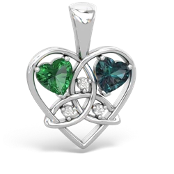 Lab Emerald Celtic Trinity Heart 14K White Gold pendant P5331