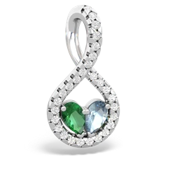 Lab Emerald Pave Twist 'One Heart' 14K White Gold pendant P5360