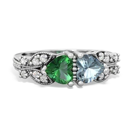 Lab Emerald Diamond Butterflies 14K White Gold ring R5601