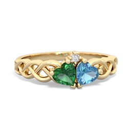 Lab Emerald Heart To Heart Braid 14K Yellow Gold ring R5870