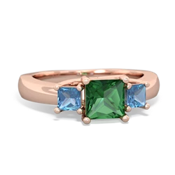 Lab Emerald Three Stone Trellis 14K Rose Gold ring R4015