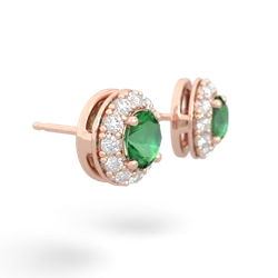 Lab Emerald Diamond Halo 14K Rose Gold earrings E5370