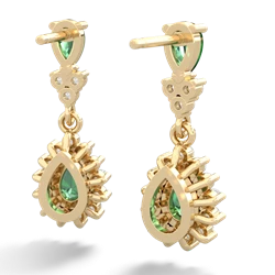 Lab Emerald Halo Pear Dangle 14K Yellow Gold earrings E1882