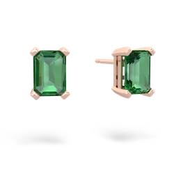 Lab Emerald 7X5mm Emerald-Cut Stud 14K Rose Gold earrings E1856