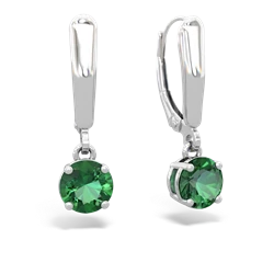 Lab Emerald 6Mm  Round Lever Back 14K White Gold earrings E2786