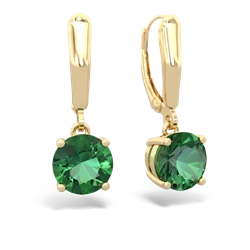 Lab Emerald 8Mm Round Lever Back 14K Yellow Gold earrings E2788