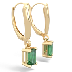 Lab Emerald 6X4mm Emerald-Cut Lever Back 14K Yellow Gold earrings E2855