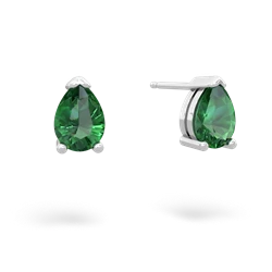 Lab Emerald Teardrop Stud 14K White Gold earrings E1793