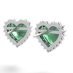 Lab Emerald Sparkling Halo Heart 14K White Gold earrings E0391