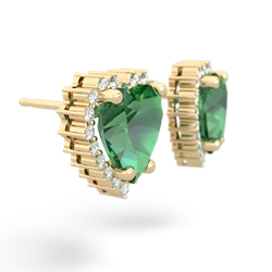 Lab Emerald Sparkling Halo Heart 14K Yellow Gold earrings E0391