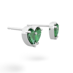 Lab Emerald 'Our Heart' 14K White Gold earrings E5072