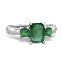 Lab Emerald Three Stone Emerald-Cut Trellis 14K White Gold ring R4021
