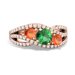 Lab Emerald Three Stone Aurora 14K Rose Gold ring R3080