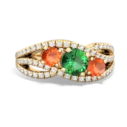 Lab Emerald Three Stone Aurora 14K Yellow Gold ring R3080